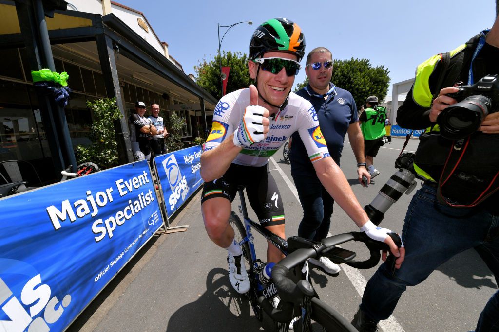 Thumbs up for Sam Bennett after winning stage 1 at the Tour Down Under