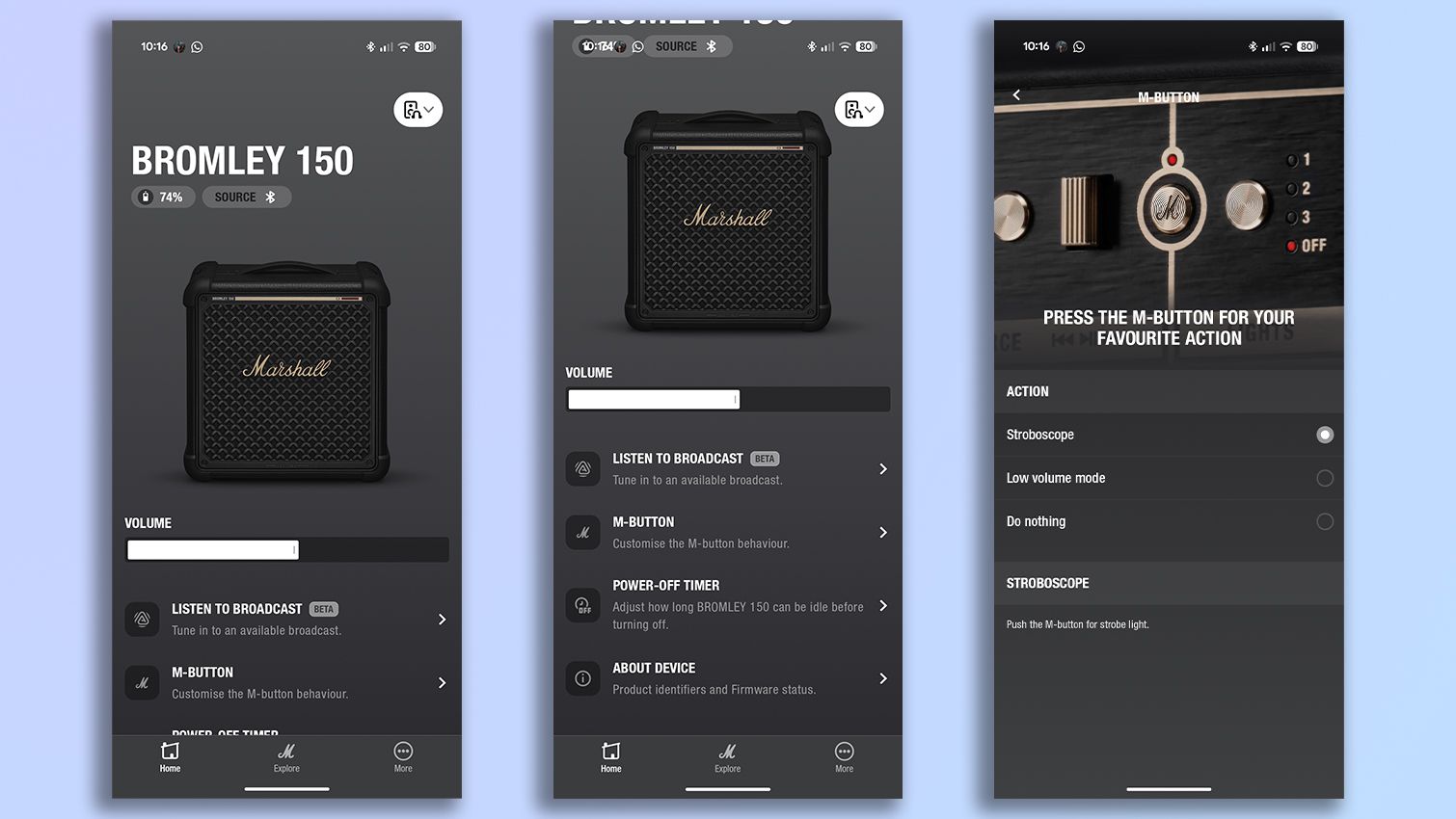 Marshall Bluetooth app screenshots