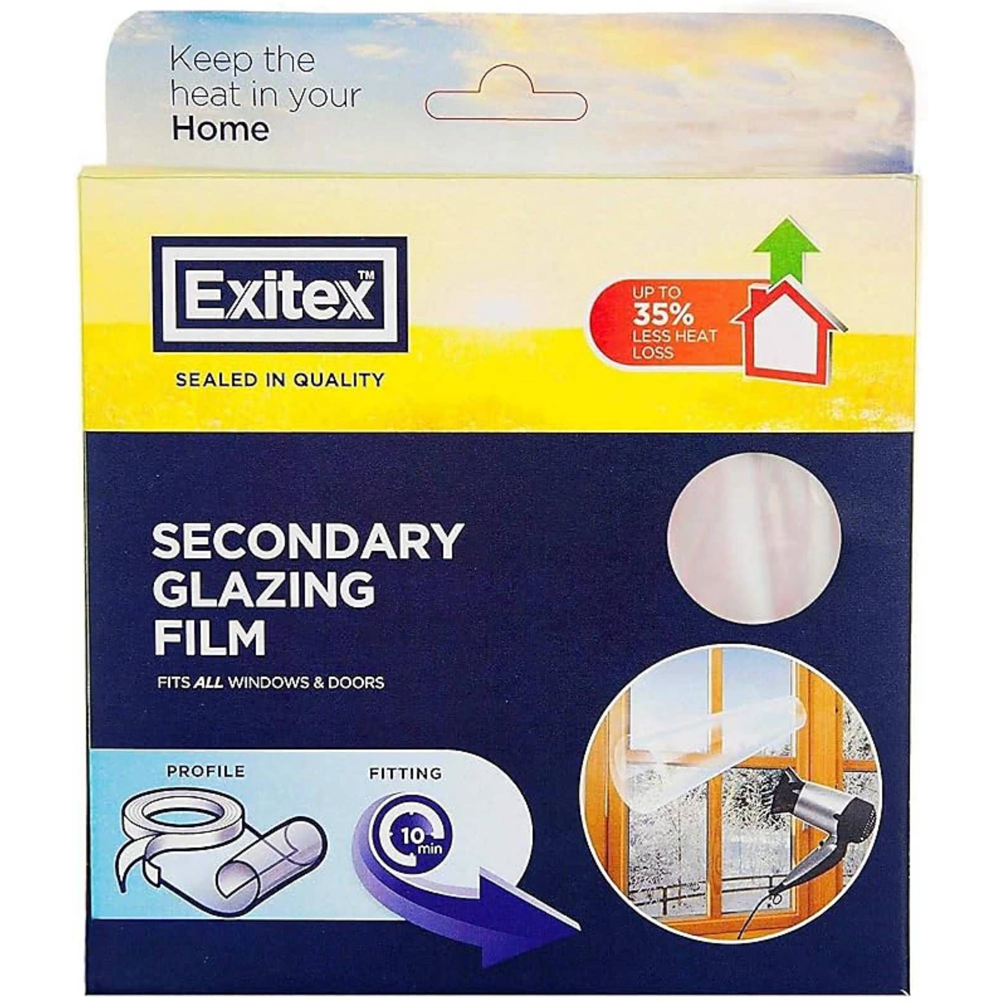 Exitex yellow and blue package for secondary glazing film