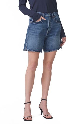 Marlow High Waist Long Organic Cotton Denim Shorts