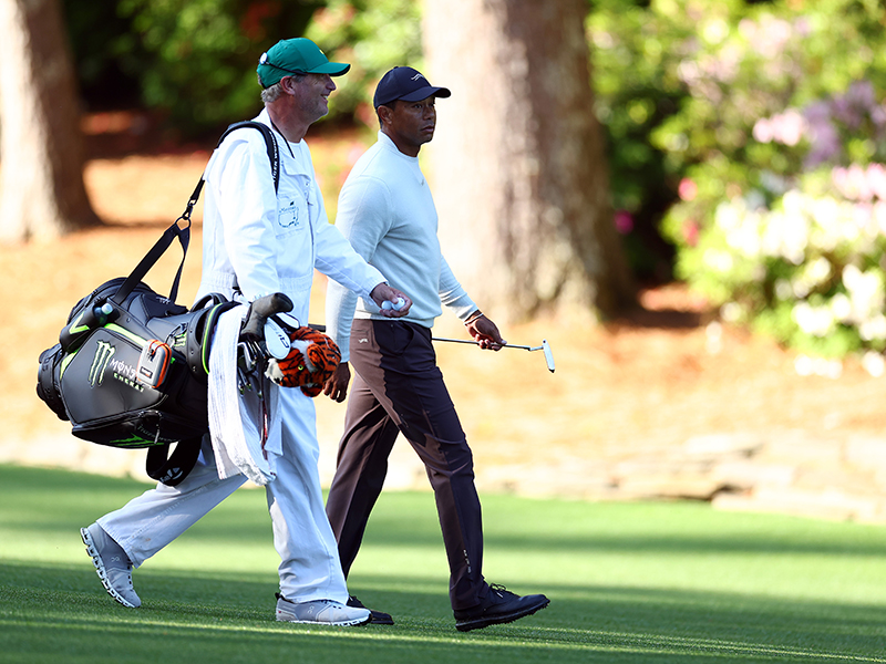 Tiger Woods with his caddie at The Masters