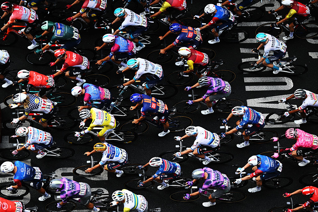The men's peloton racing at the Tour de France