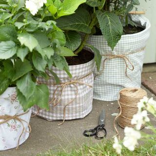 vintage garden with decorative pot covers
