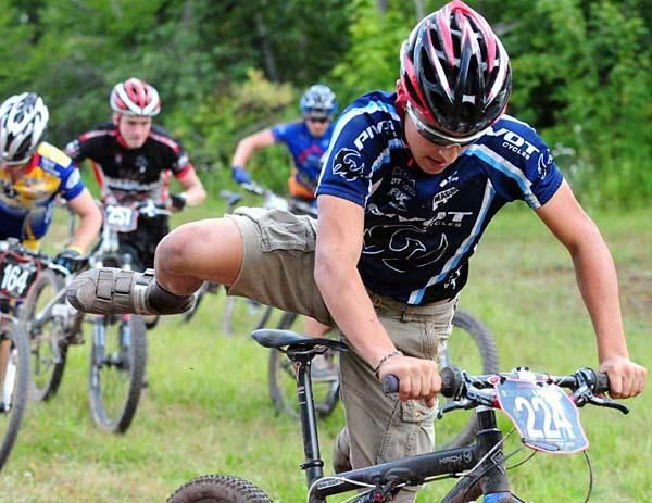 Kallen Kreiger mounts his bike in the junior men's race.