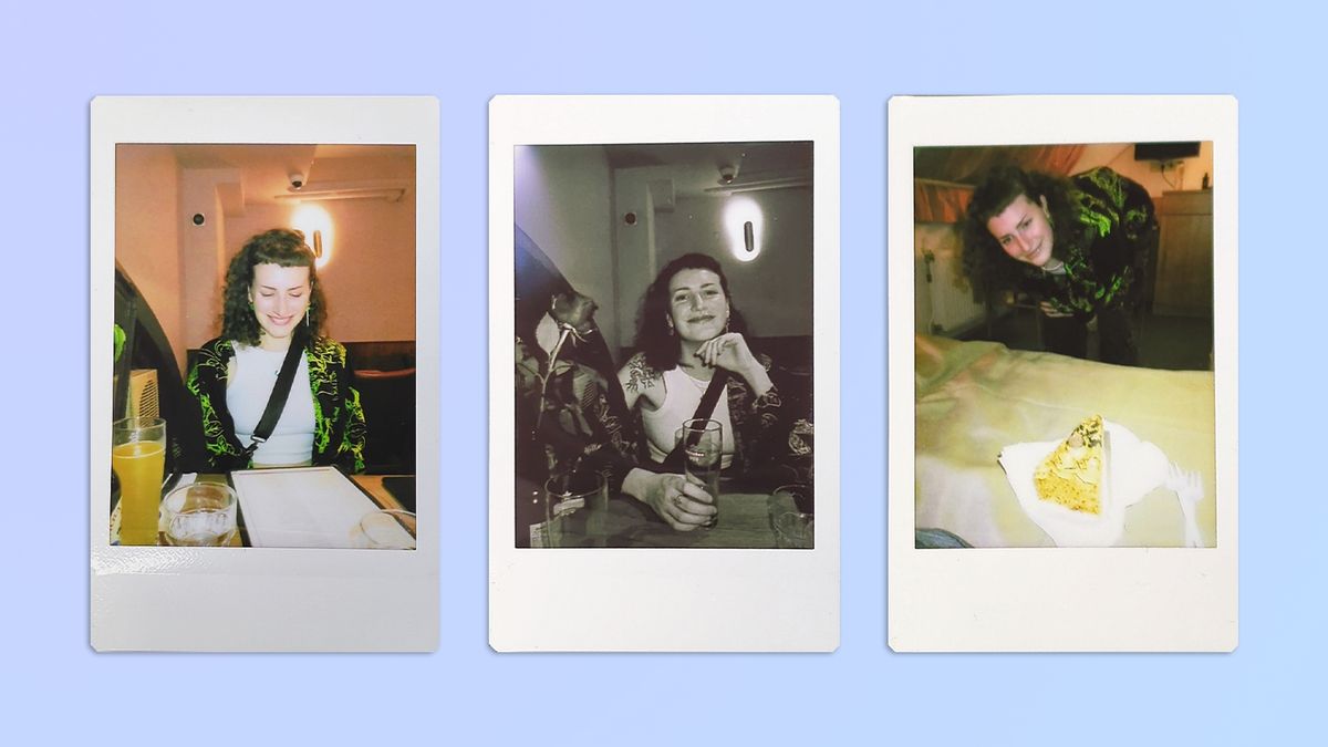 A compilation of photos of a woman, all taken on a Fujifilm Instax mini Evo instant camera
