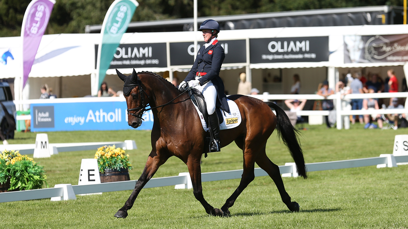 Nicola Wilson is the overnight leader in the CCI 4* L at the 2021 Land Rover Blair Castle Horse Trials on a dressage score of 29.4