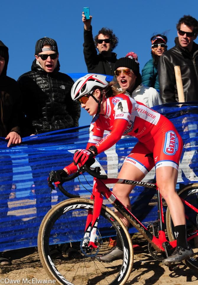 Elle Anderson (California Giant Cycling) racing in second position on lap four