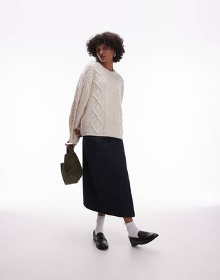 Arket Cable Knit Sweater in Decorative Pattern in Ivory