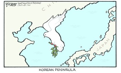 Political cartoon world Korean peninsula peace negotiations