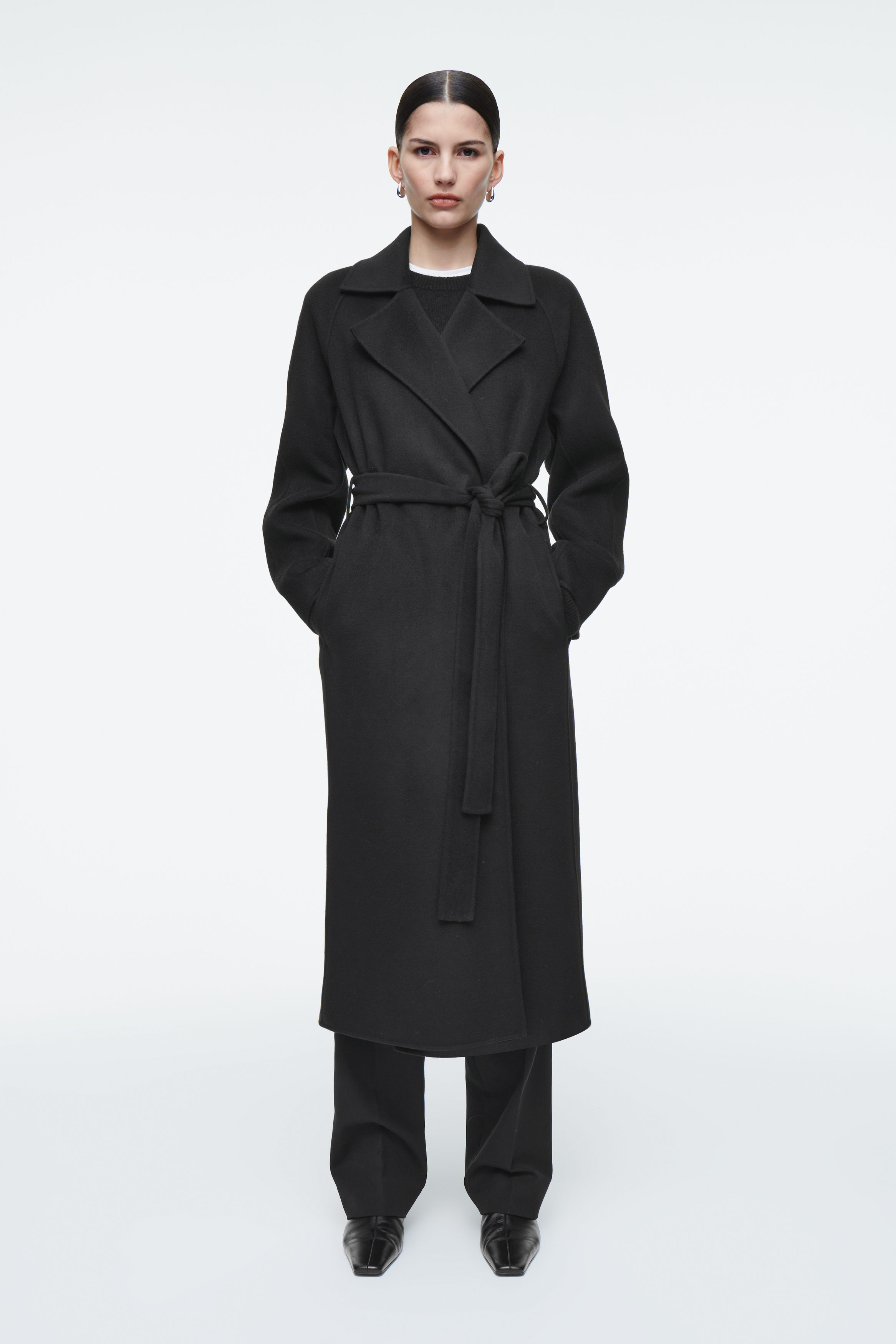 Belted Double-Faced Wool Long Coat