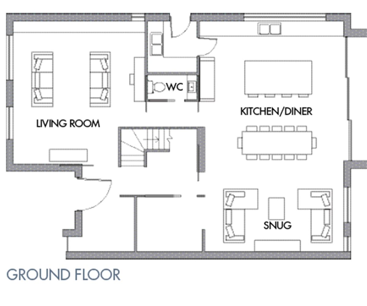 Ground floor plans of the layout of the best self build home case study
