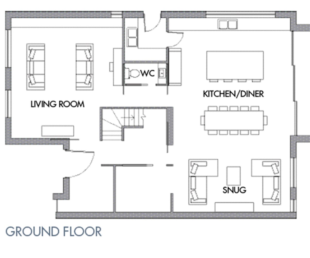 Ground floor plans of the layout of the best self build home case study
