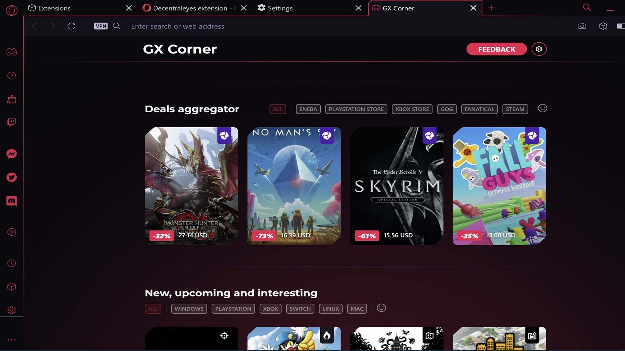 Opera GX browser on gaming PC