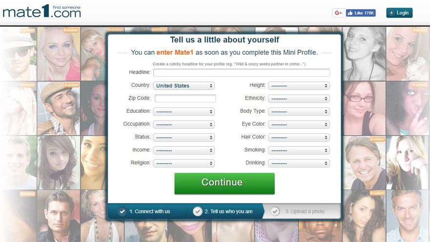 Mate1 lets you create a profile by answering just a few questions.