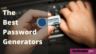 Best password generators symbolised by hand holding a digital password generator above a black keyboard