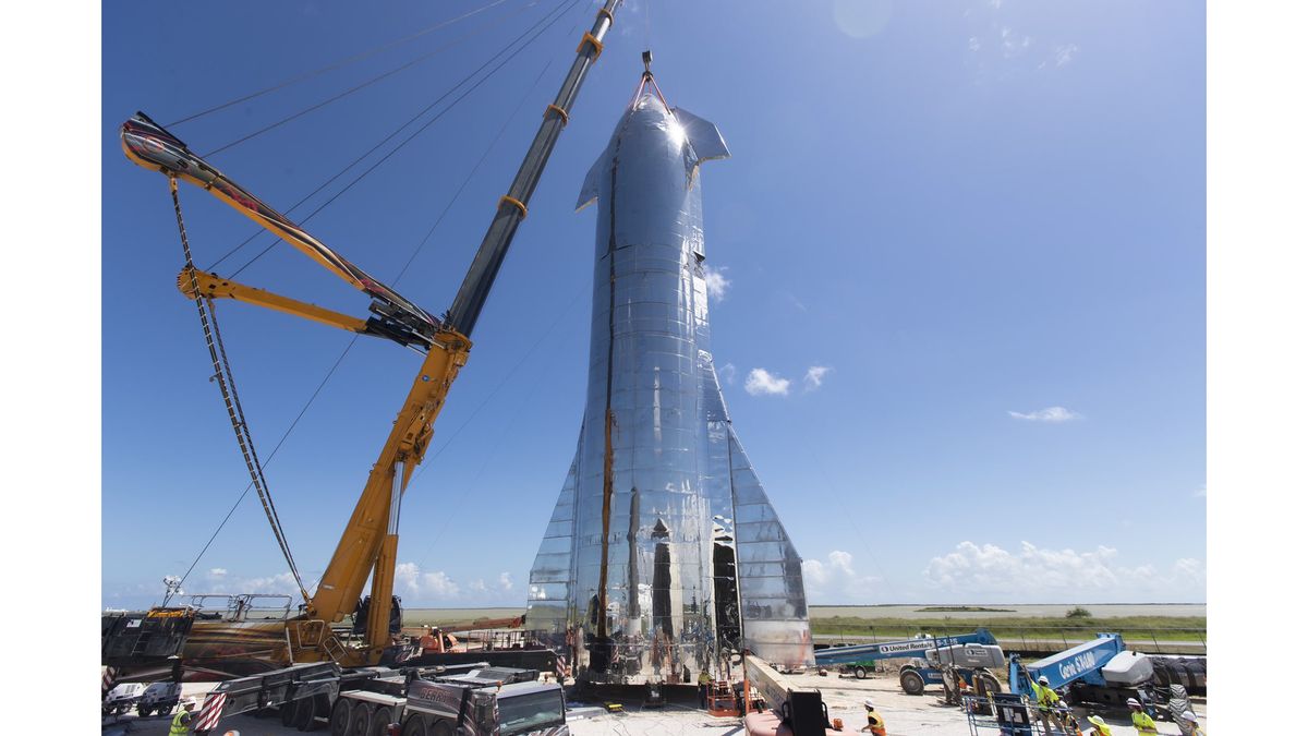 Elon Musk tweeted this photo of the newly assembled Starship Mk1 prototype on Sept. 27, 2019.