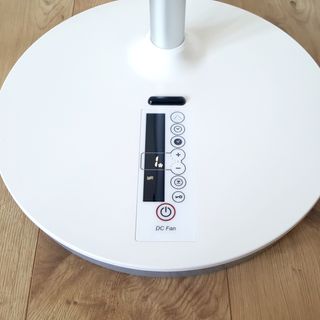 The digital display on the base of the EcoAir Kinetic pedestal fan