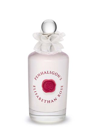 Penhaligon`s Elizabethan Rose perfume in light pink bottle with red rose on the front