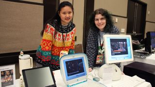 Anna Atkenson (right), executive director of the Paul Gray Personal Computing Museum, with the museum’s intern, Sophie Lin (left), at their exhibit booth. The museum’s founder, Paul Gray, taught at Claremont Graduate University from 1983 to 2001, where he established the Center for Information Systems and Technology. Gray was fascinated with how personal computing impacted people’s lives. After Gray retired, he donated his collection of PCs, which he had amassed during his tenure at the university, to the museum.