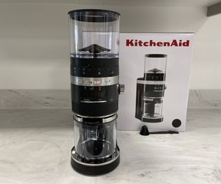 KitchenAid Burr Coffee Grinder in front of its box