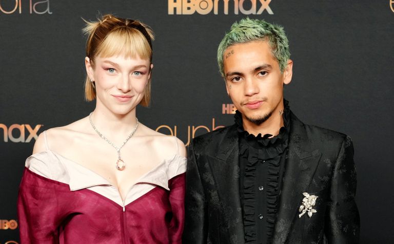 Hunter Schafer and Dominic Fike attend HBO's "Euphoria" Season 2 Photo Call at Goya Studios on January 05, 2022 in Los Angeles, California