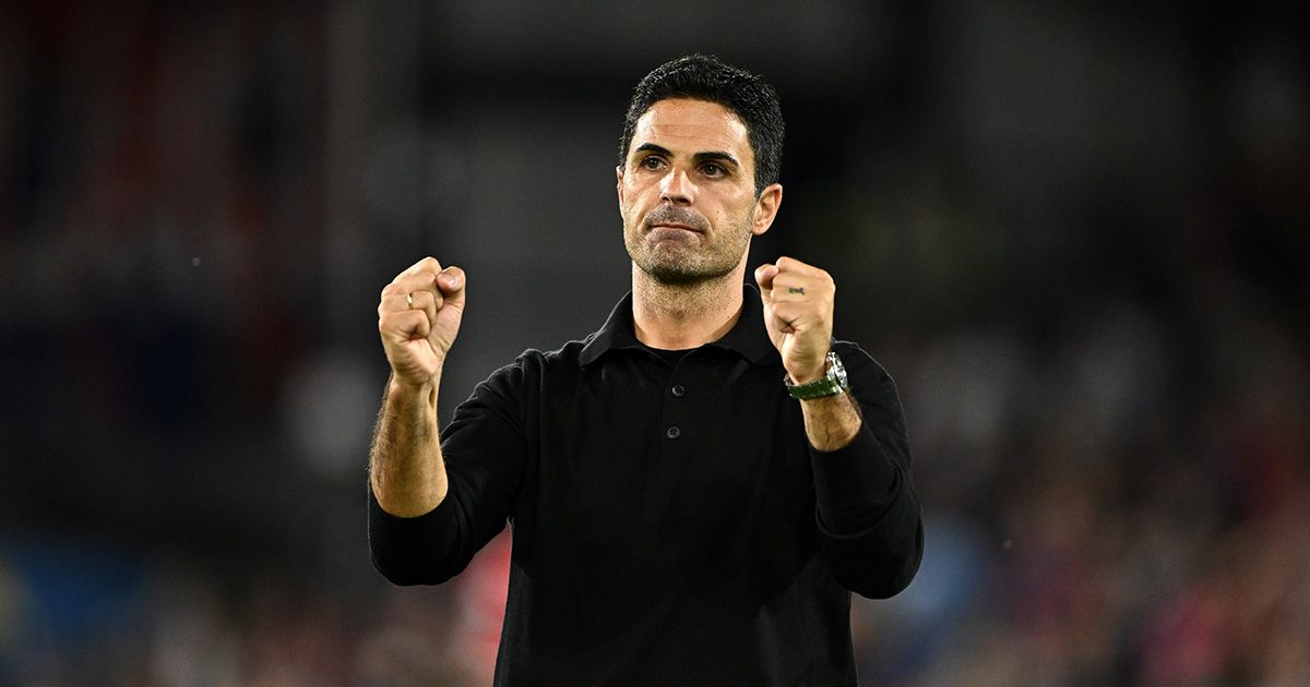 Arsenal manager Mikel Arteta celebrates his team&#039;s victory after the Premier League match between Crystal Palace and Arsenal FC at Selhurst Park on August 21, 2023 in London, England. 