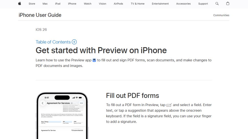 Website screenshot of Apple Preview (October, 2025)