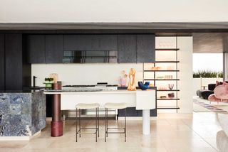 a unique kitchen island in an apartment