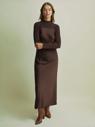 Florere Florere Hybrid Knit Midi Chocolate Dress