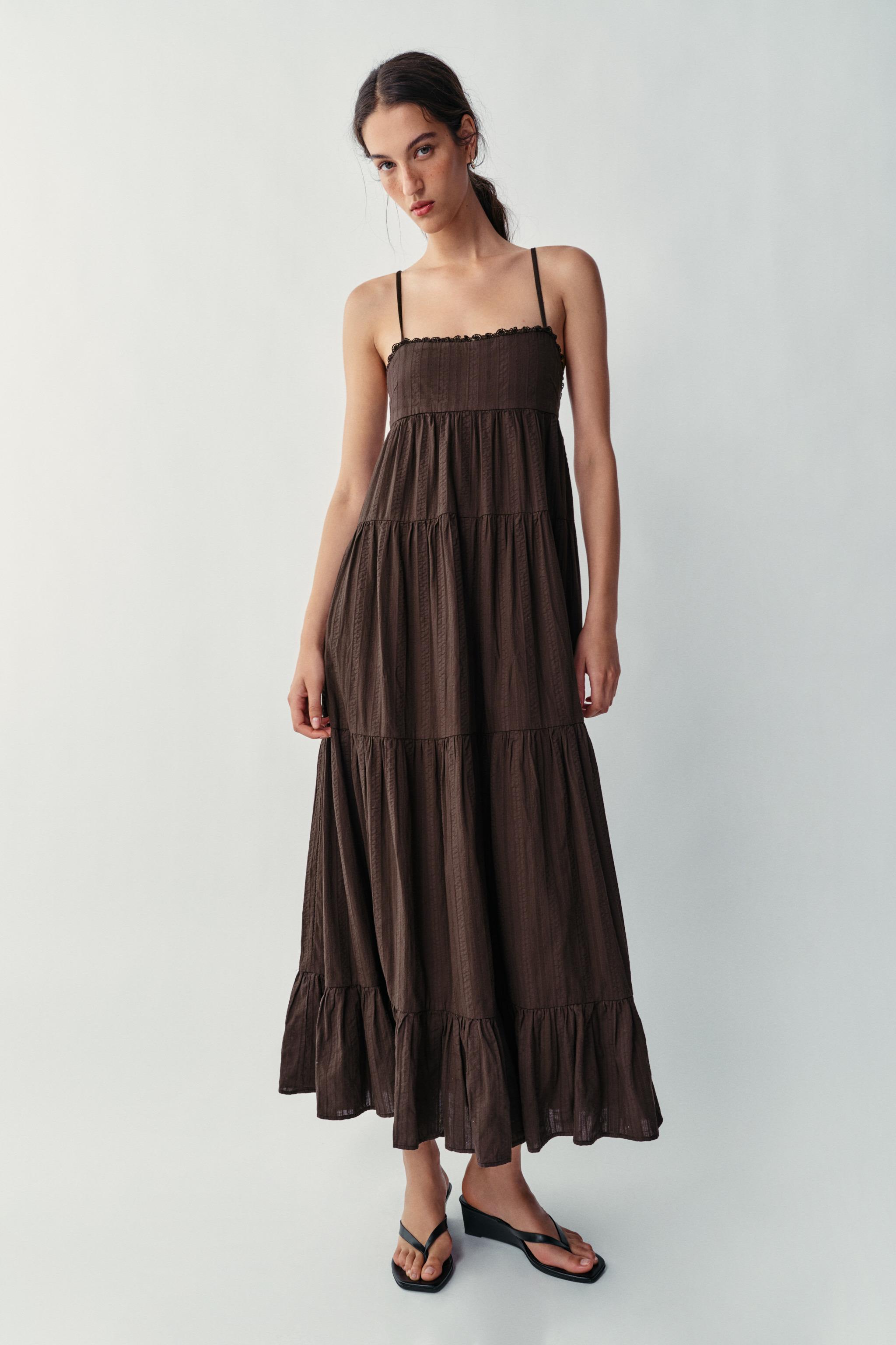 Panelled Long Dress - Dark Brown - Xs