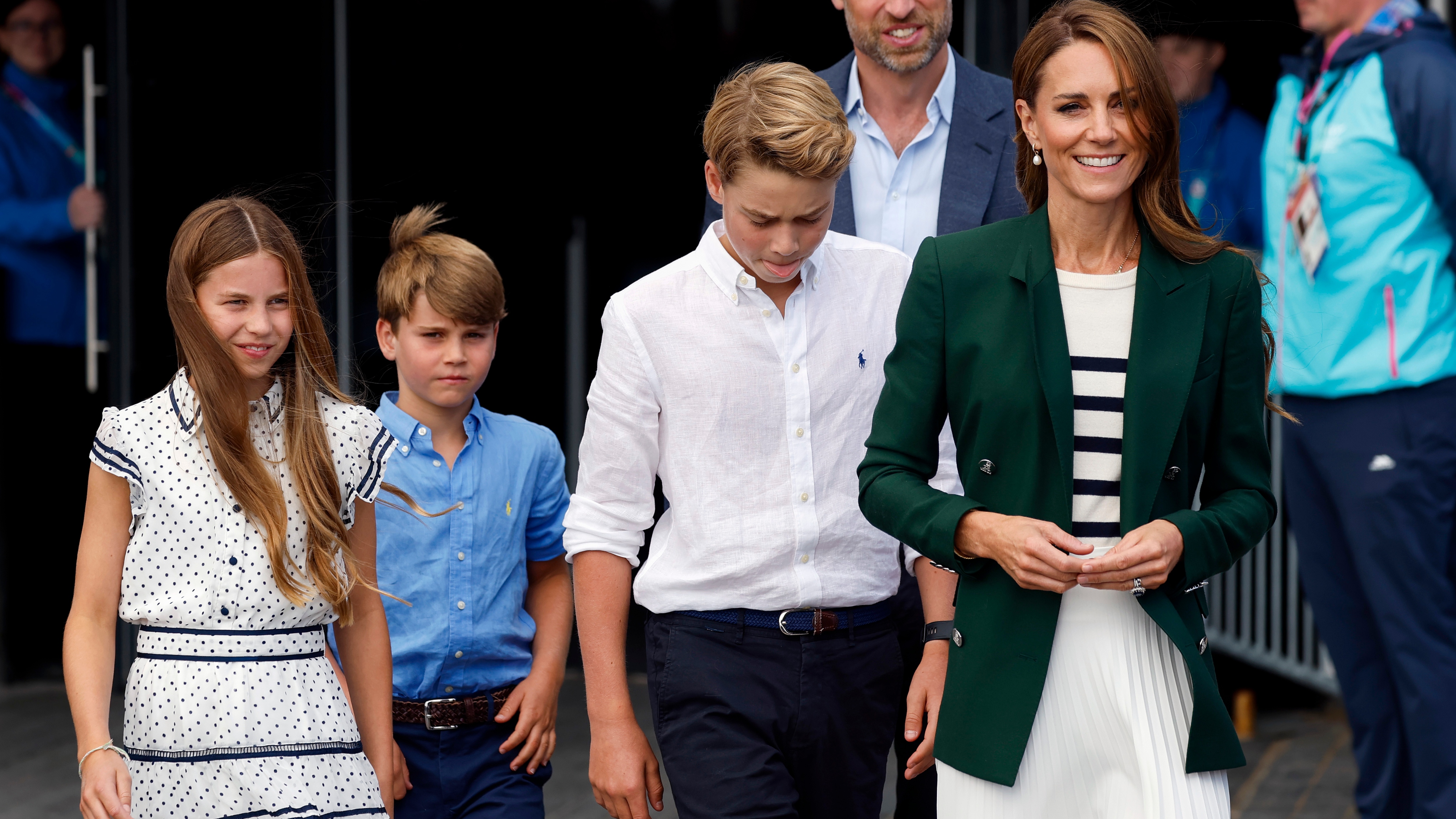 Catherine, Princess of Wales, Prince George, Princess Charlotte and Prince Louis arrive for the Glasgow 2026 Commonwealth Games at The Hydro on August 1, 2026