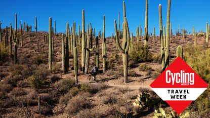 Image shows a person riding through Arizona