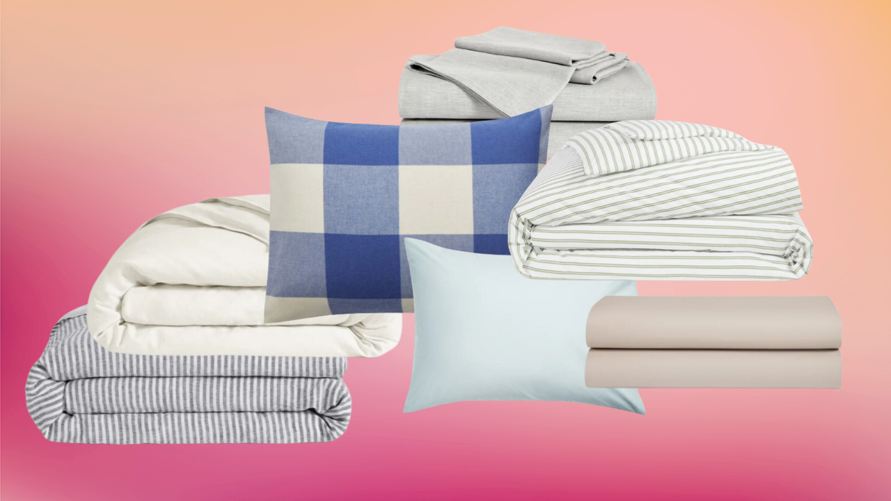 collage of brooklinen sheets on a colorful background