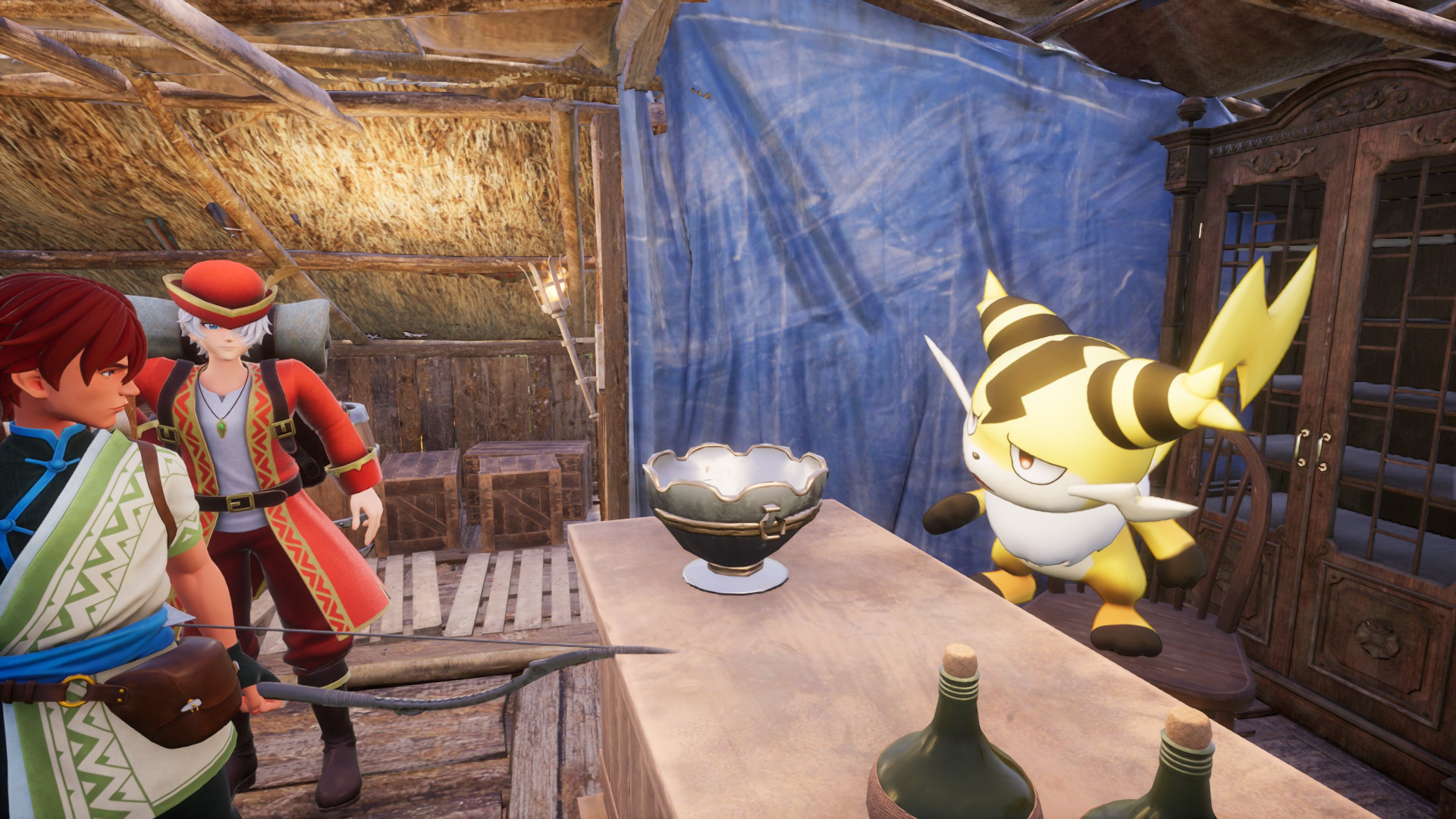 A Pal creature that looks like an electric rodent in Palworld is at the store