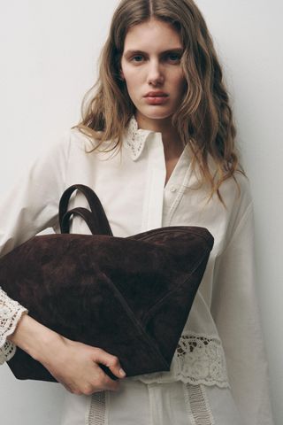 Elongated Suede Tote Bag