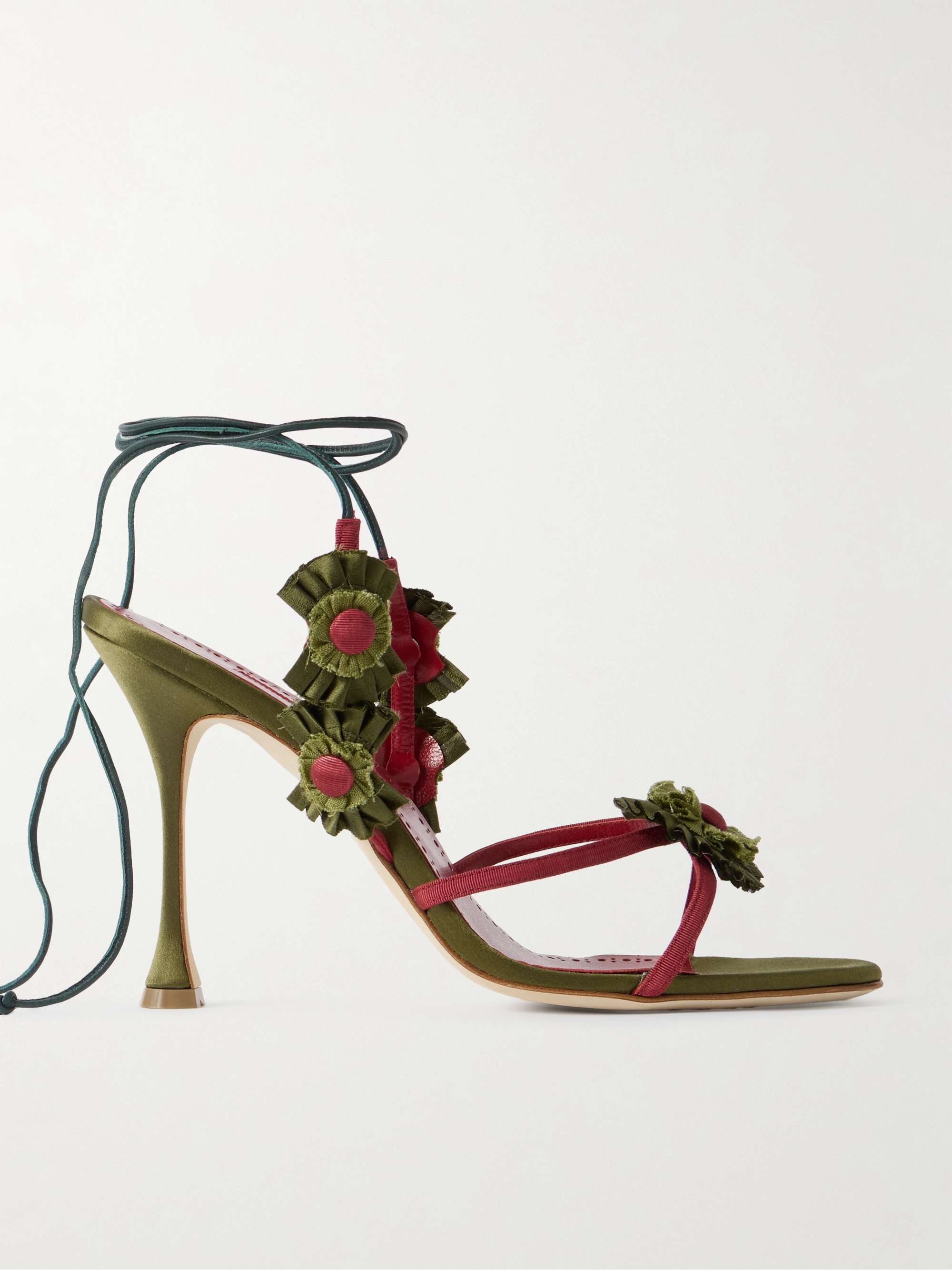Palissot Leather-Trimmed Appliqu&amp;eacute;d Grosgrain and Satin Sandals