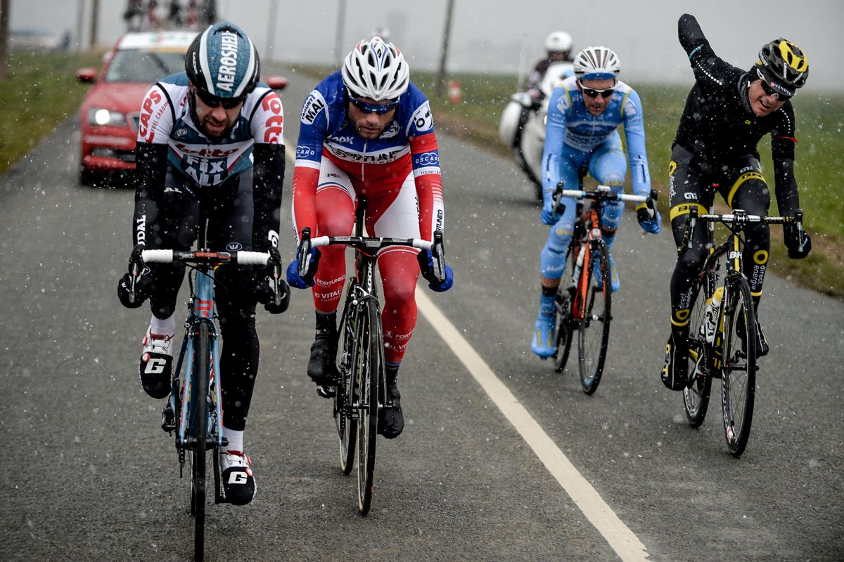 Snow falls on the breakaway