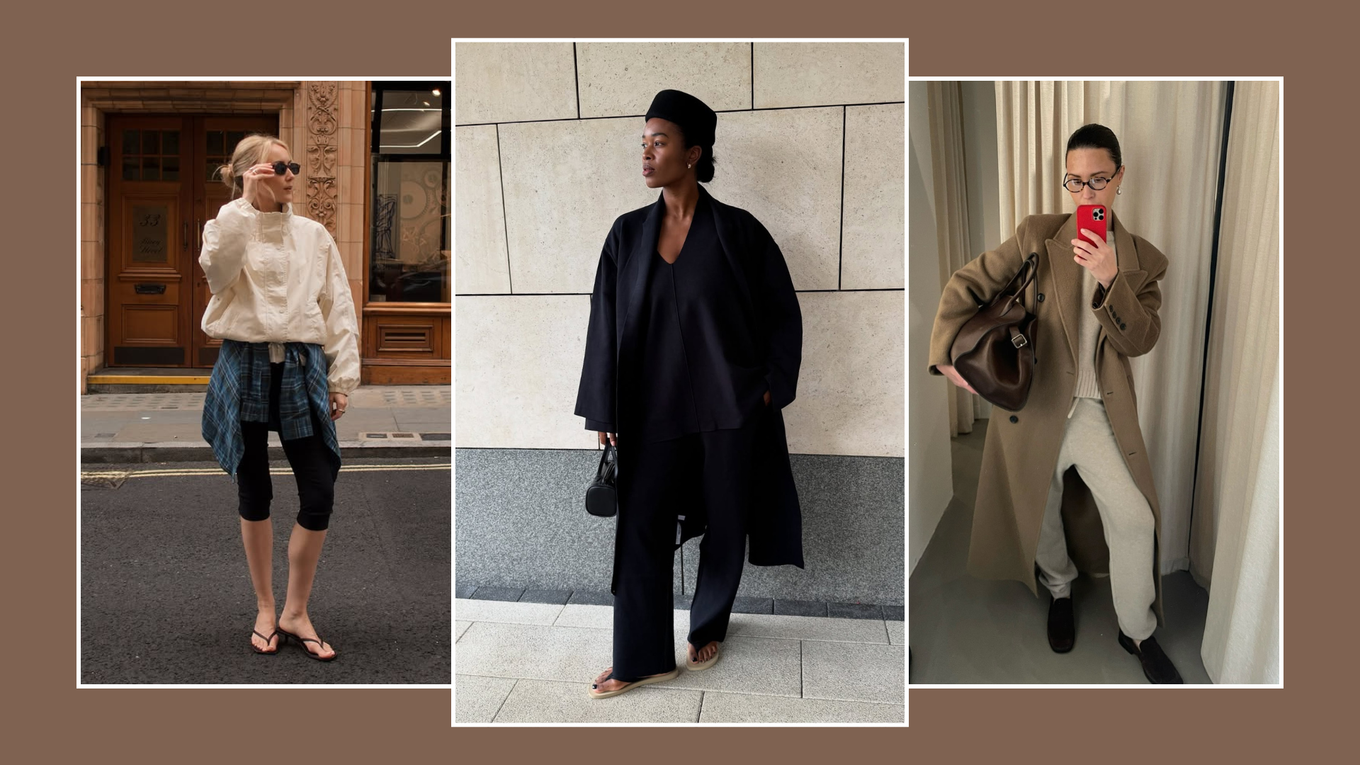 A collage of the biggest autumn accessory trends of 2025, including checked shirts, belted bags and pill box hats.