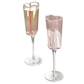 Pink Set of 2 Heart Champagne Flutes Valentines Glassware