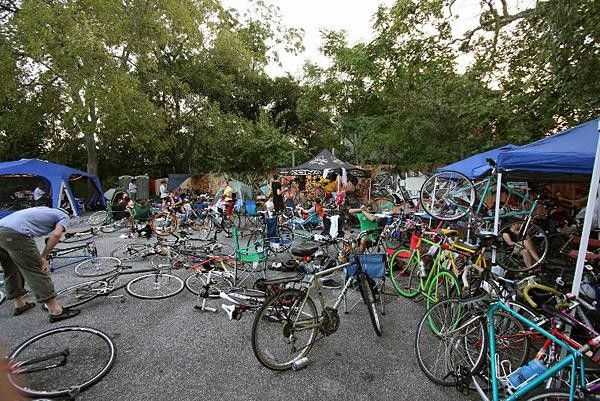 A wide variety of bikes scattered about FM.24.08 Headquarters