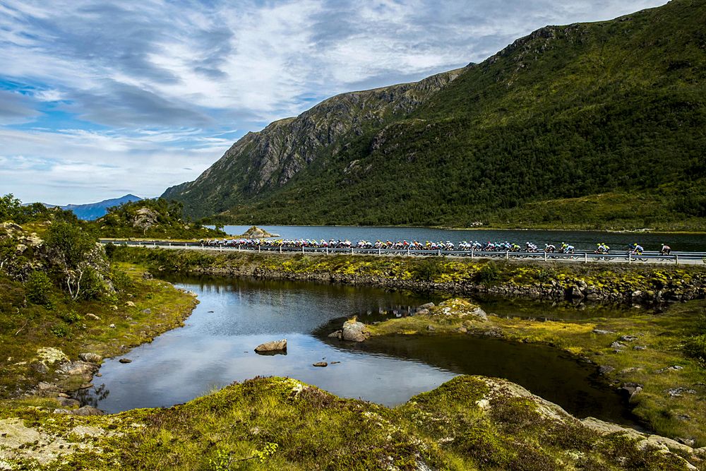 The peloton racing stage 3 at the Arctic Race of Norway