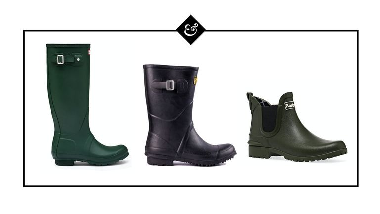 Best Wellington boots graphic with green Hunter wellies, Lakeland Footwear black wellies and Barbour short wellies in olive
