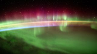A view of the aurora australis over the southern Indian Ocean as seen on Aug. 2, 2021.