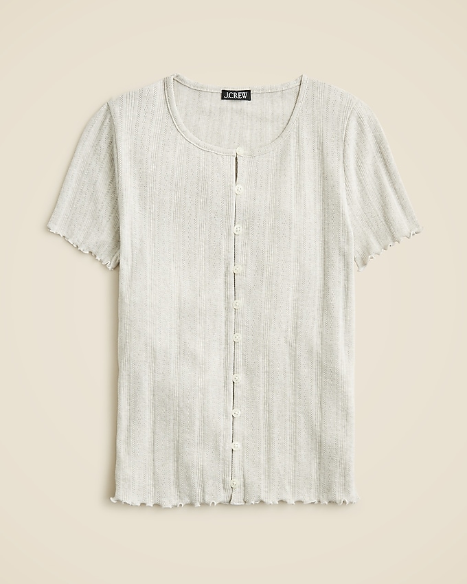 Pointelle Short-Sleeve Knit Cardigan