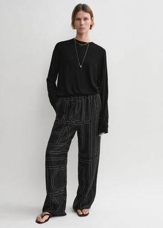 Monogram Silk Pj Bottoms Black