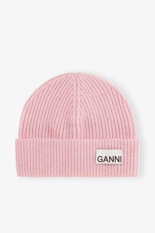 Light Pink Fitted Rib Knit Wool Beanie