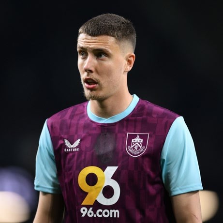 BURNLEY, ENGLAND - APRIL 11: Maxime Esteve of Burnley looks on during the Sky Bet Championship match between Burnley FC and Norwich City FC at on April 11, 2025 in Burnley, England. (Photo by Ben Roberts - Danehouse/Getty Images)