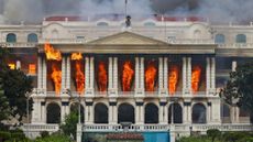 Fire rages through the Singha Durbar, the main administrative building for the Nepal government, in Kathmandu