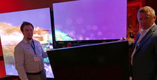 Barco demoed its Unisee video walls at E4, showing how the mounting system lets users easily move panels for servicing.