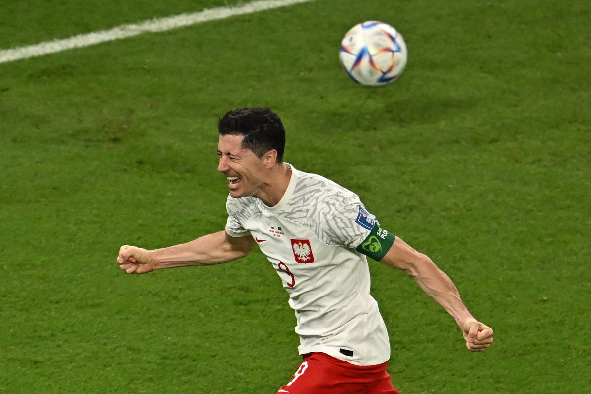 Robert Lewandowski celebrates scoring against Saudi Arabia